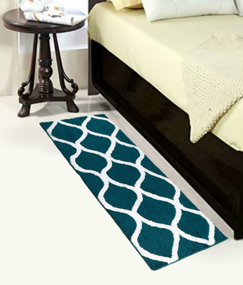 RM Handloom Blue, White Polyester Runner(2 ft,  X 5 ft, Rectangle)