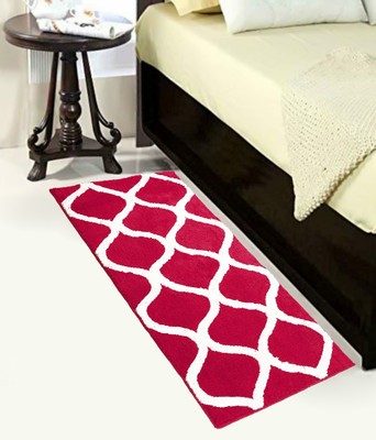 RM Handloom Red, White Polyester Runner(2 ft,  X 6 ft, Rectangle)