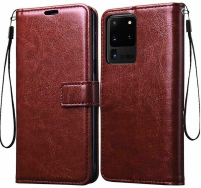 KARENCY Flip Cover for Samsung Gaaxy S20 Ultra 5G Leather Finish TPU Case with Card Slot Mobile Cover(Brown, Grip Case, Pack of: 1)