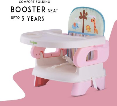 baybee Deluxe Comfort Folding Booster Seat | Toddlers Booster Seat for Eating with 3-Point Harness Secures Baby Tightly While You Feed -Dishwasher Safe Tray, Built-in Cup Holder(Pink)