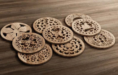 Nabster Round Reversible Wood Coaster Set(Pack of 9)