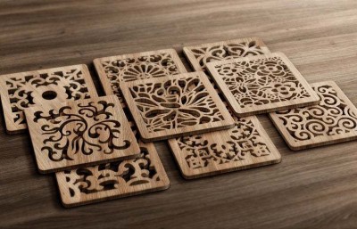 Nabster Square Reversible Wood Coaster Set(Pack of 9)