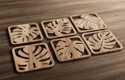 Nabster Square Reversible Wood Coaster Set(Pack of 6)