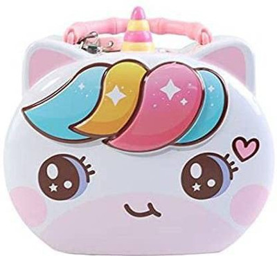Galactic Unicorn Piggy Bank Cartoon House Saving Pot Coin Bank Money Bank Saving Coin Box with Lock Gift Toy for Kid Children(2 design 1 Random Design send) Coin Bank(Multicolor)