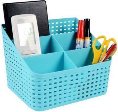 PuthaK 5 Compartments plastic Pen stand(Blue)