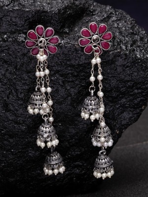 PANASH Silver_Plated Maroon Contemporary Drop Earrings Brass Drops & Danglers