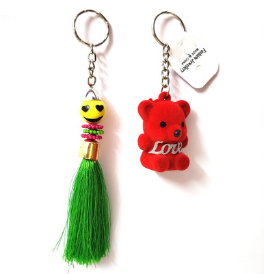ShopTalk Smiley Colourfull Tassel Key Chain & Cute Red Teddy Bear Pack OF 2 Key Chain