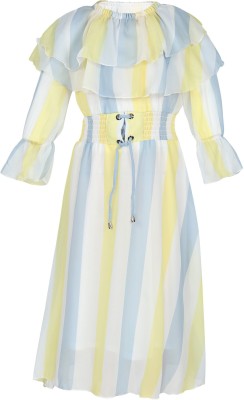 Arshia Fashions Girls Midi/Knee Length Casual Dress(Multicolor, Sleeveless)