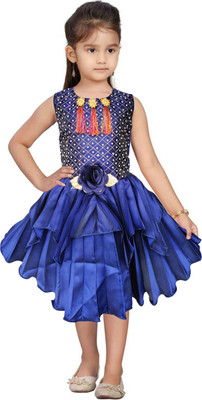 JELLY GARMENTS Baby Girls Below Knee Festive/Wedding Dress(Dark Blue, Sleeveless)