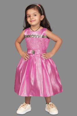 Mirrow Trade Baby Girls Calf Length Party Dress(Pink, Sleeveless)