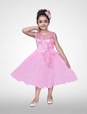 Arshia Fashions Girls Calf Length Party Dress(Pink, Sleeveless)