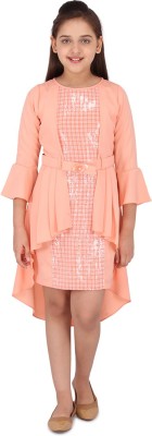 Cutecumber Girls Midi/Knee Length Party Dress(Orange, Full Sleeve)