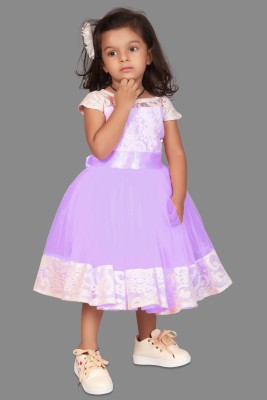 Mirrow Trade Baby Girls Calf Length Party Dress(Purple, Short Sleeve)