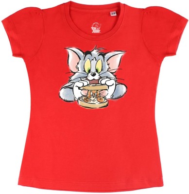 TOM & JERRY Girls Casual Pure Cotton Top(Red, Pack of 1)
