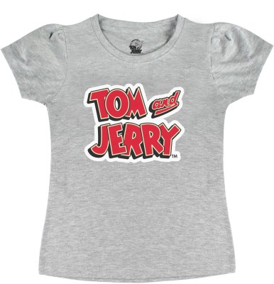 TOM & JERRY Girls Casual Pure Cotton Top(Grey, Pack of 1)