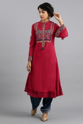 WISHFUL by W Women Solid Straight Kurta(Red)