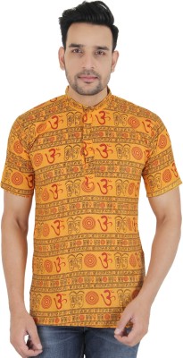 aruati Men Printed Straight Kurta(Yellow)