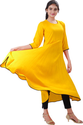 DRESSED UP DIVAS Women Solid Flared Kurta(Yellow)
