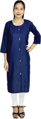 MUKHAKSH Women Solid A-line Kurta(Blue)
