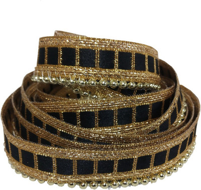 Stylewell CWG0122-02 (9 Mtr) Roll Of Black And Golden Check Moti Gota Patti Embroidery Trim Lace Border with 1.2 cm for Saree,suit,dresses Embellishment,fashion Designing,craftworks Lace Reel(Pack of 1)