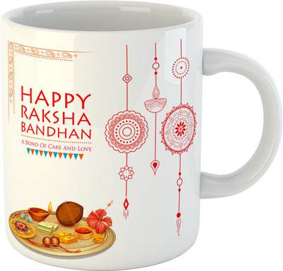 SAHU KRAFT Gift Happy Raksha Bandhan For Brother And Sister Rakhi , Rakshabandhan , Set-014 Ceramic Coffee 330ml Ceramic Coffee Mug(330 ml)
