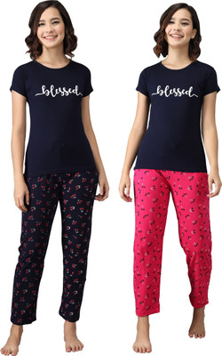 ANIXA Women Printed Multicolor Night Suit Set