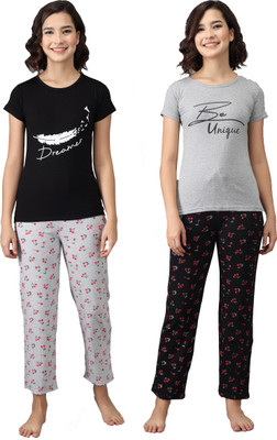 Fit N Fame Women Printed Multicolor Top & Pyjama Set