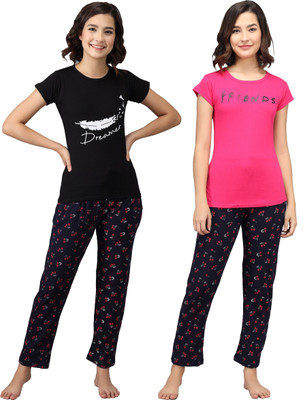 Fit N Fame Women Printed Multicolor Top & Pyjama Set