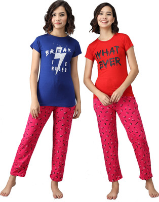 Fit N Fame Women Printed Multicolor Top & Pyjama Set