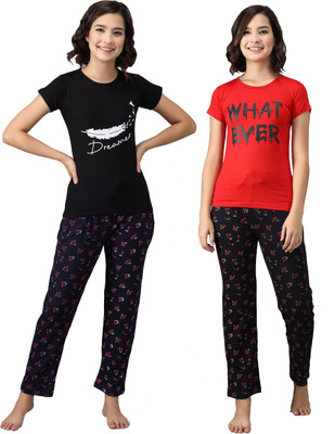 ANIXA Women Printed Multicolor Night Suit Set