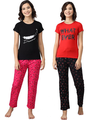 ANIXA Women Printed Multicolor Top & Pyjama Set