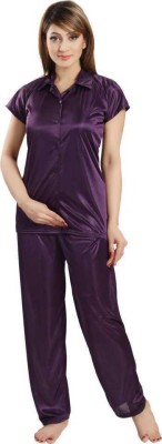 OMA Women Solid Purple Shirt & Pyjama set