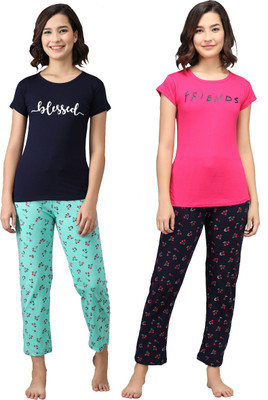 Fit N Fame Women Printed Multicolor Top & Pyjama Set