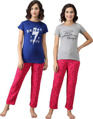 Fit N Fame Women Printed Multicolor Top & Pyjama Set