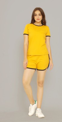 ELEPANTS Women Solid Yellow Top & Shorts Set