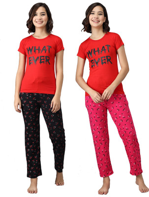 Fit N Fame Women Printed Multicolor Top & Pyjama Set