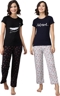 ANIXA Women Printed Multicolor Night Suit Set