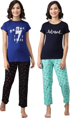 Fit N Fame Women Printed Multicolor Top & Pyjama Set