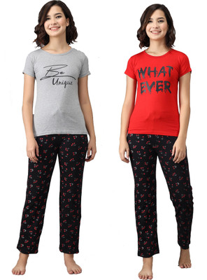 ANIXA Women Printed Multicolor Top & Pyjama Set