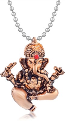 Morvi Morvi Copper Plated Alloy CZ Lord Ganesha, Ganesh ji, Gajanand, Hindu Temple Jewellery Necklace Pendant Chain Locket for Men and women Copper Cubic Zirconia Brass Pendant
