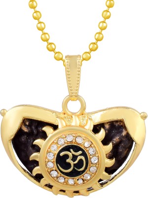 BRBRIK Gold Plated Brass CZ with Big Rudraksha, Lord Mahadeva Symbol in Om with Stone, Bholenath, Mahakaal, Pendant Locket for Men and Women Gold-plated Cubic Zirconia Brass Pendant