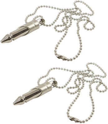Adhvik (Set Of 2 Pcs) Unisex Metal Stylish & Fancy Solid Silver Plated Updown Dual Tone Real Bullet Shaped Design Locket Pendant Necklace With Ball Chain Jewellery Set Silver Metal Pendant Set