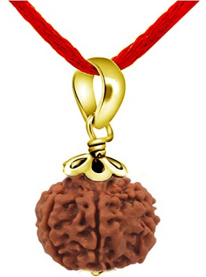 JewelryGift Natural Nepali 4 Face Four Mukhi Rudraksha Spiritual Chakra Healing Meditation Loose Rudraksh 18K Gold Plated Pendant Silk Dori Pendant