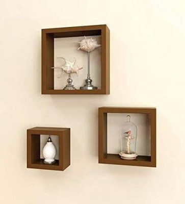 AN Craft wall shelf square shape shelves set of 3 MDF MDF (Medium Density Fiber) Wall Shelf(Number of Shelves - 3, Brown)