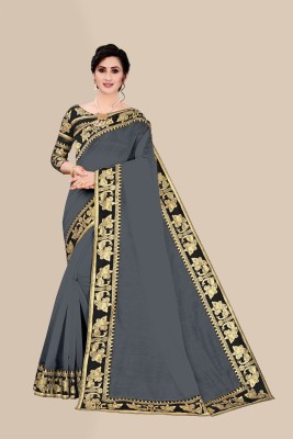 emzo Solid/Plain Bollywood Art Silk Saree(Grey)