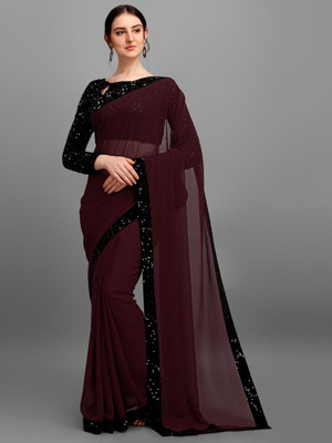 Nepyun Collection Embellished Bollywood Georgette Saree(Brown)