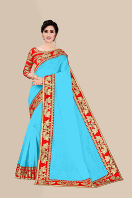 emzo Solid/Plain Jamdani Art Silk Saree(Light Blue)