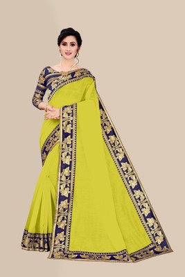 emzo Solid/Plain Jamdani Art Silk Saree(Light Green)