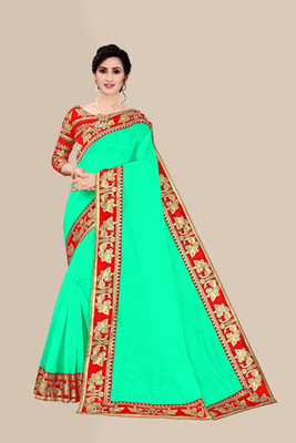 emzo Solid/Plain Jamdani Art Silk Saree(Light Green)
