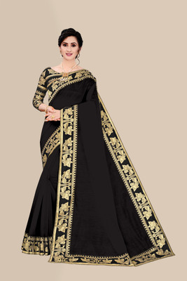 emzo Solid/Plain Bollywood Art Silk Saree(Black)
